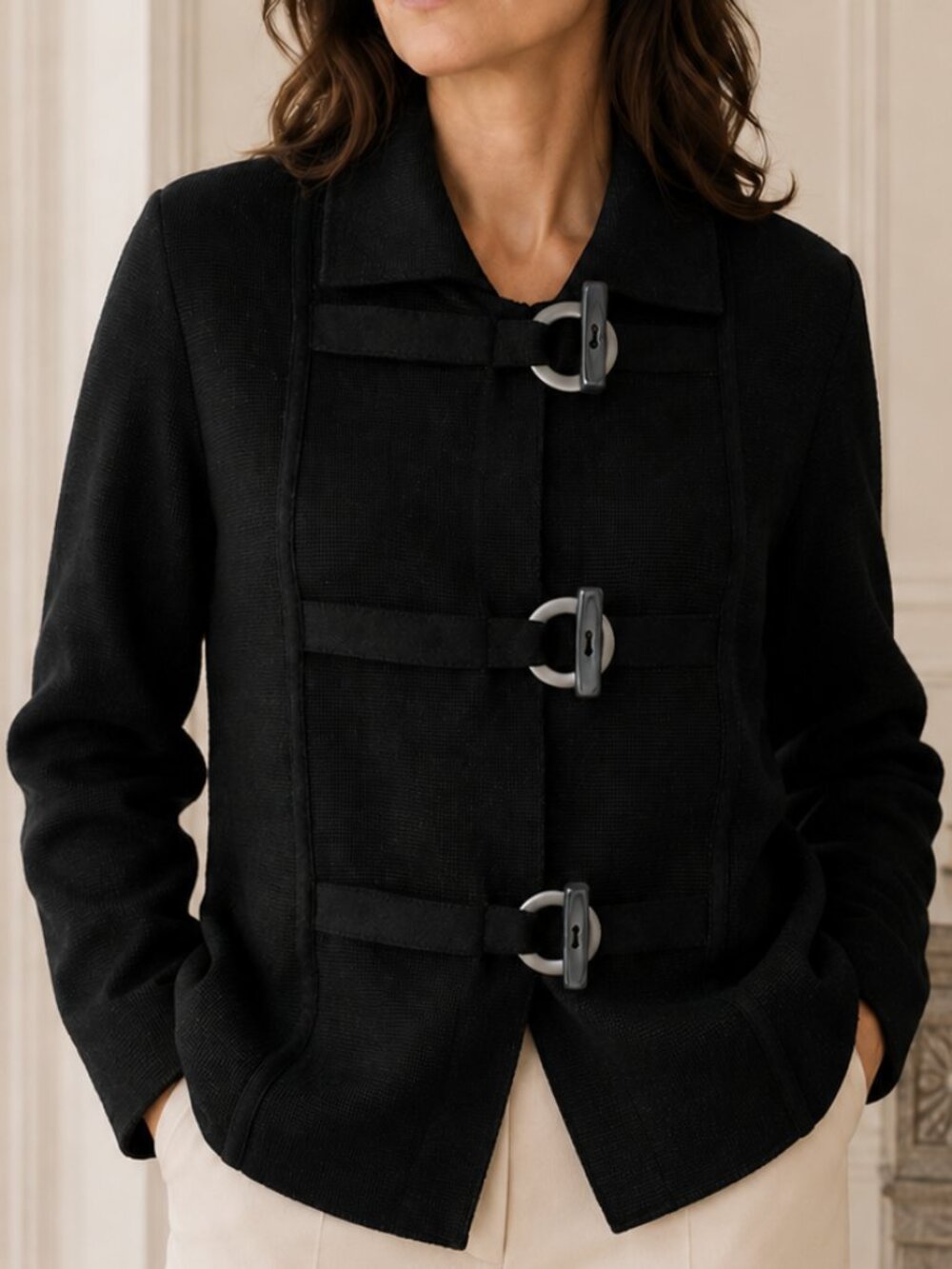 Saint James France Pure New Wool Knit Toggle Jacket Black Size 10